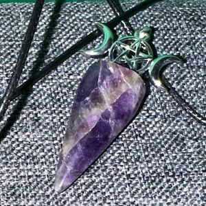 Natural Amethyst Inlay Pendulum Star Moon Pendant